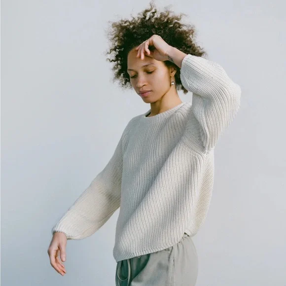Ozma Elia Crewneck Organic Cotton Chunky Sweater Ecru